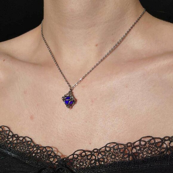 Vintage Jewelry - Vintage blue and silver fairy necklace with a small silver chain